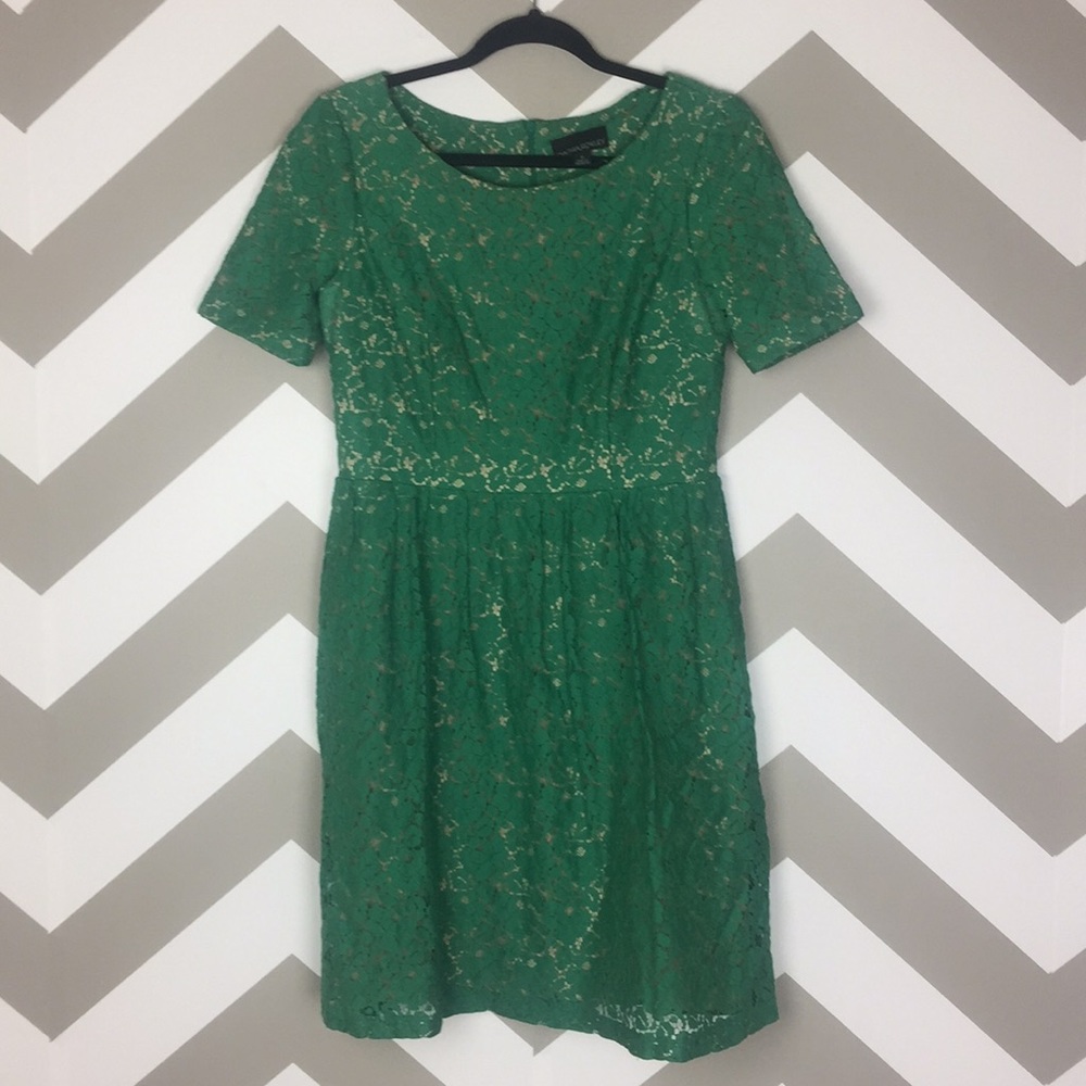 Cynthia Rowley Green Lace Short Sleeve Dress 6